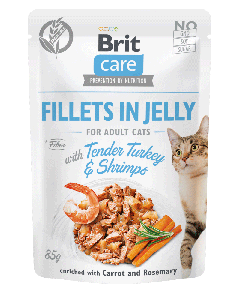 Brit Care Cat Pouch Fillets in Jelly with Tender Turkey & Shrimps enriched with Carrot & Rosemary