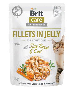 Brit Care Cat Pouch Fillets in Jelly with Fine Trout & Cod enriched with Carrot & Rosemary 85g