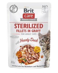 Brit Care Cat Sterilized Fillets in Gravy with Hearty Duck Enriched with Sea Buckthorn and Nasturtium