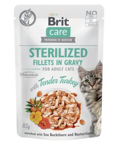 Brit Care Cat Sterilized Fillets in Gravy with Tender Turkey Enriched with Sea Buckthorn and Nasturtium